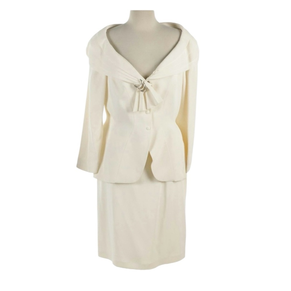 Vintage Thierry Mugler Cream Pleated Skirt Suit Set Size 44